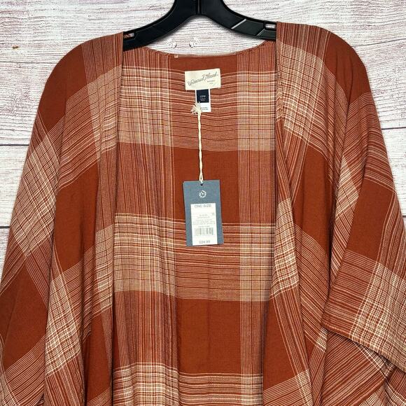 Universal Thread Open Front Orange Rust Plaid Fall Kimono Ruana New One Size - Picture 3 of 12